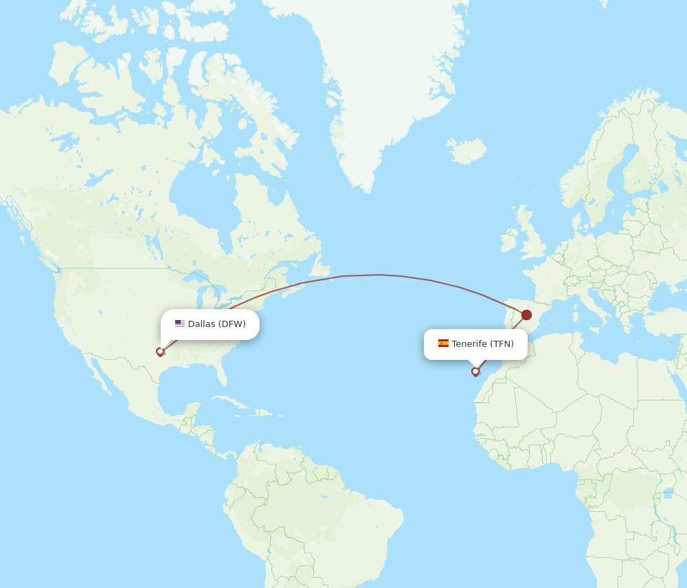 DFW to TFN flights and routes map