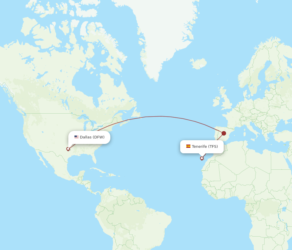 DFW to TFS flights and routes map