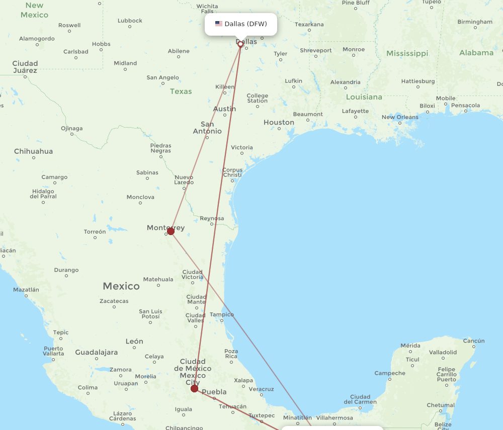 DFW to TGZ flights and routes map
