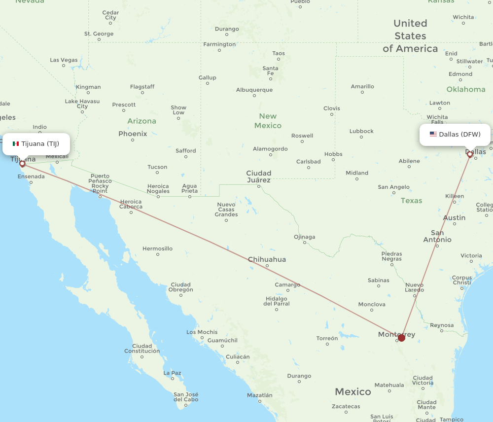 DFW-TIJ flight routes