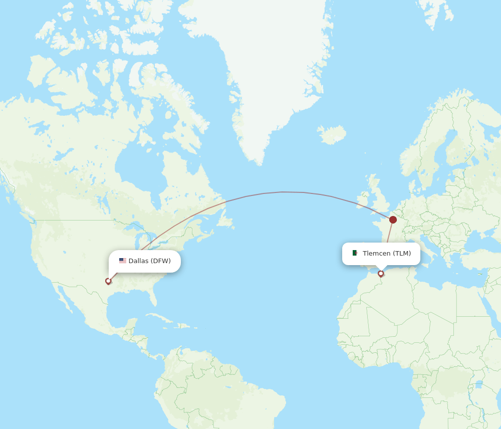 DFW-TLM flight routes