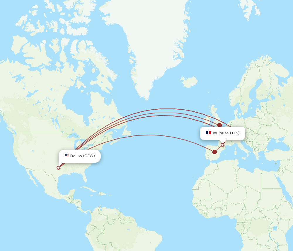 DFW to TLS flights and routes map