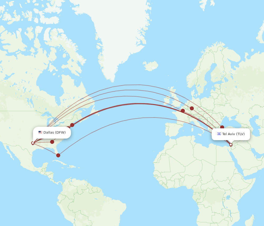 DFW-TLV flight routes