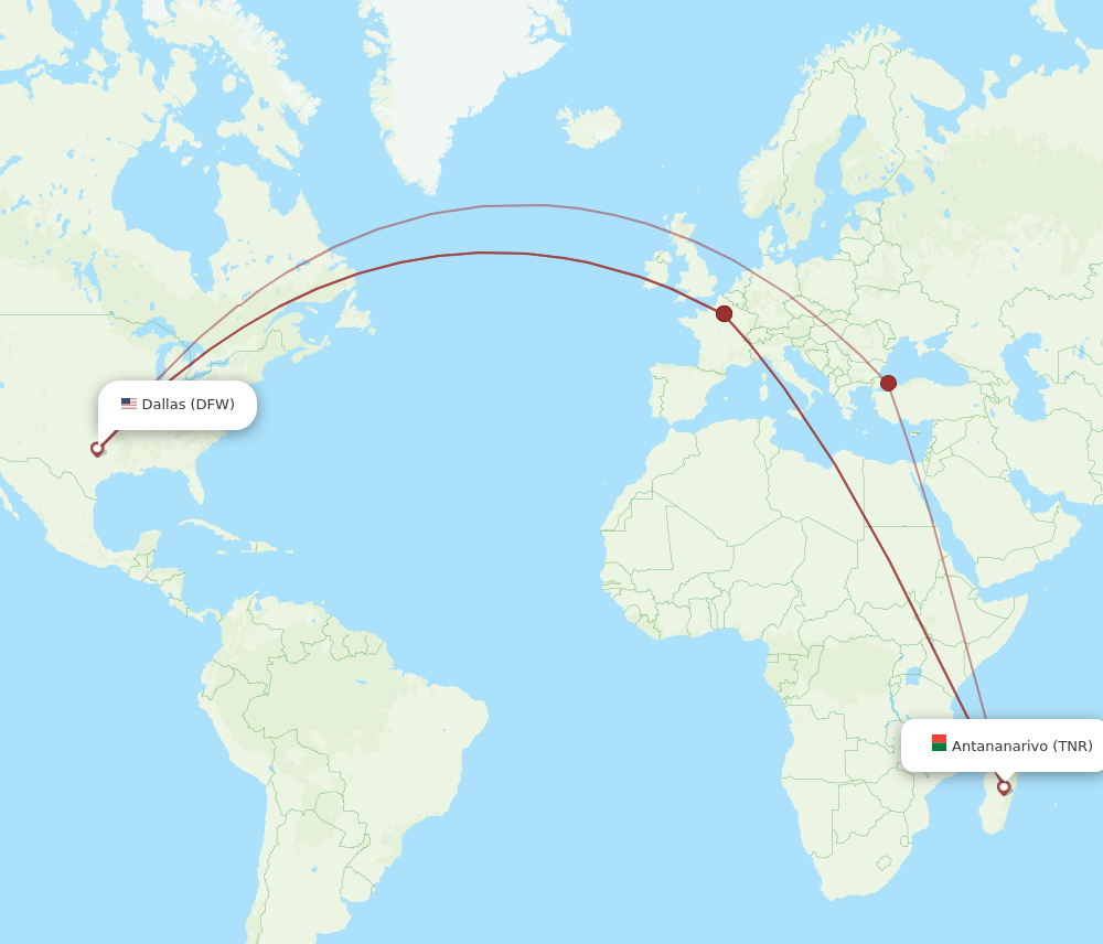 DFW-TNR flight routes