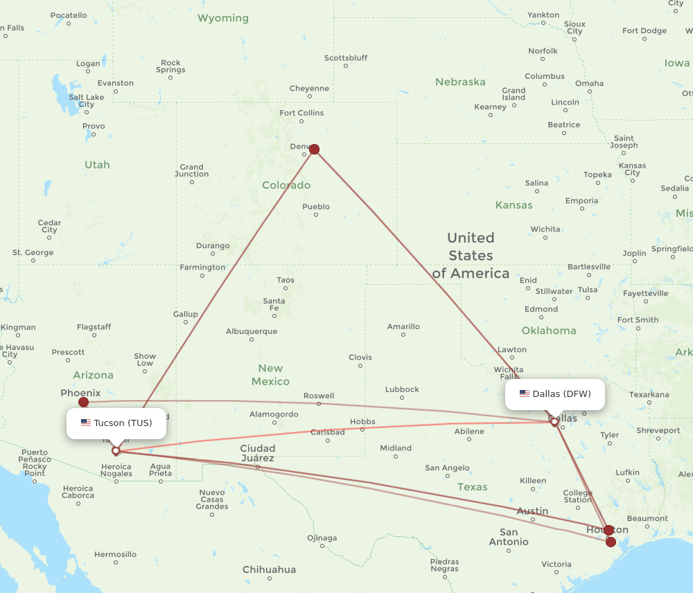 DFW-TUS flight routes