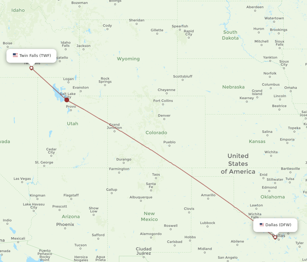 DFW to TWF flights and routes map