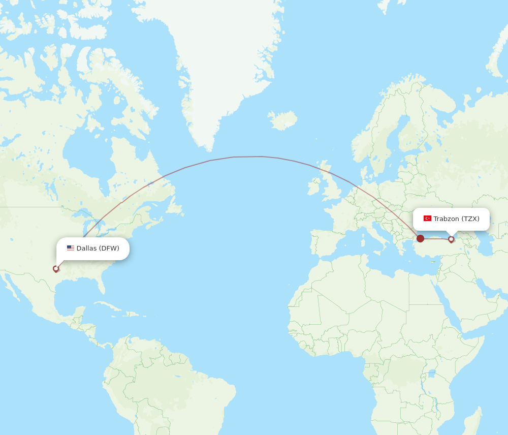 DFW-TZX flight routes