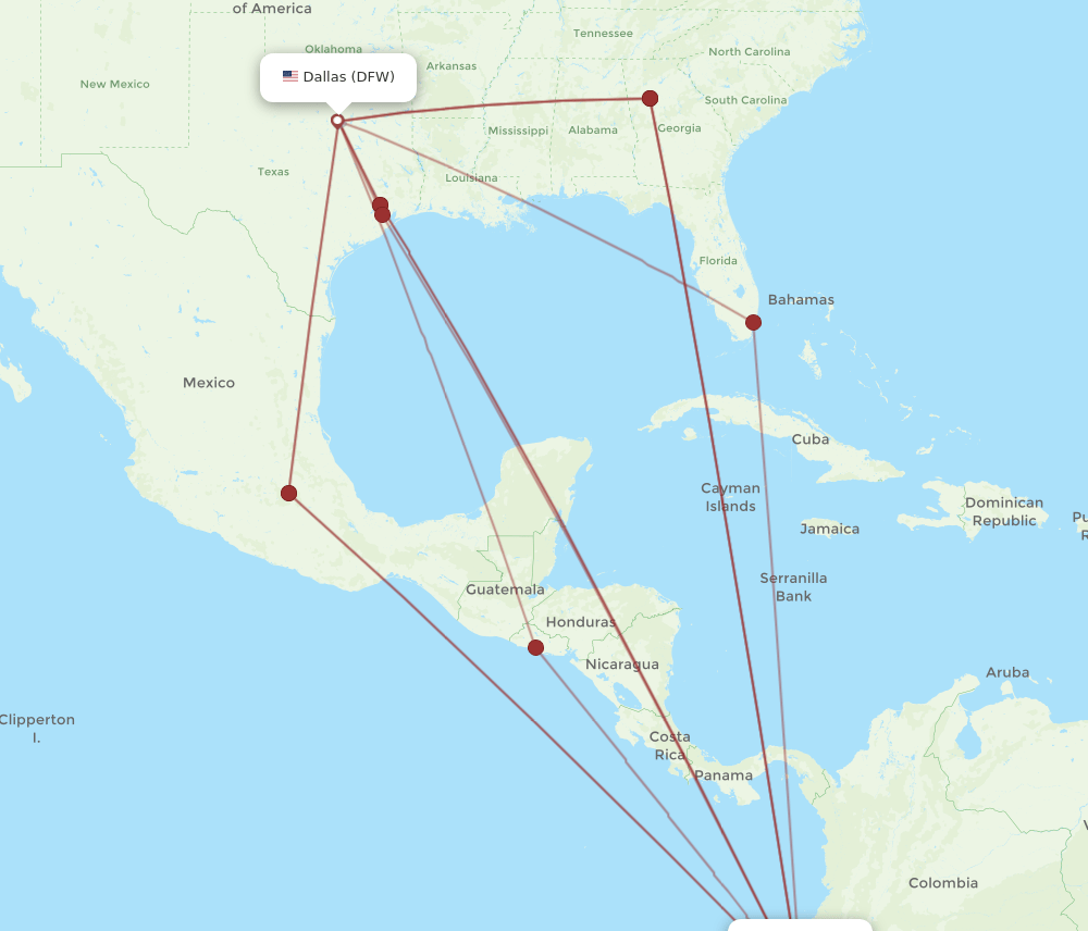 DFW to UIO flights and routes map