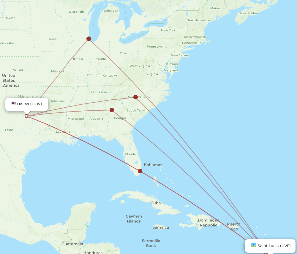 DFW-UVF flight routes