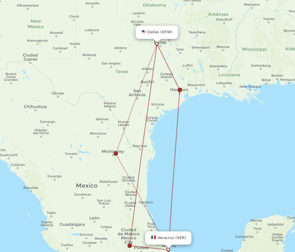 DFW-VER flight routes