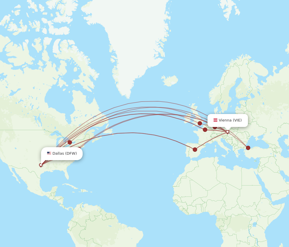 DFW-VIE flight routes