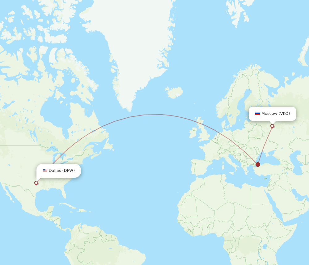 DFW-VKO flight routes