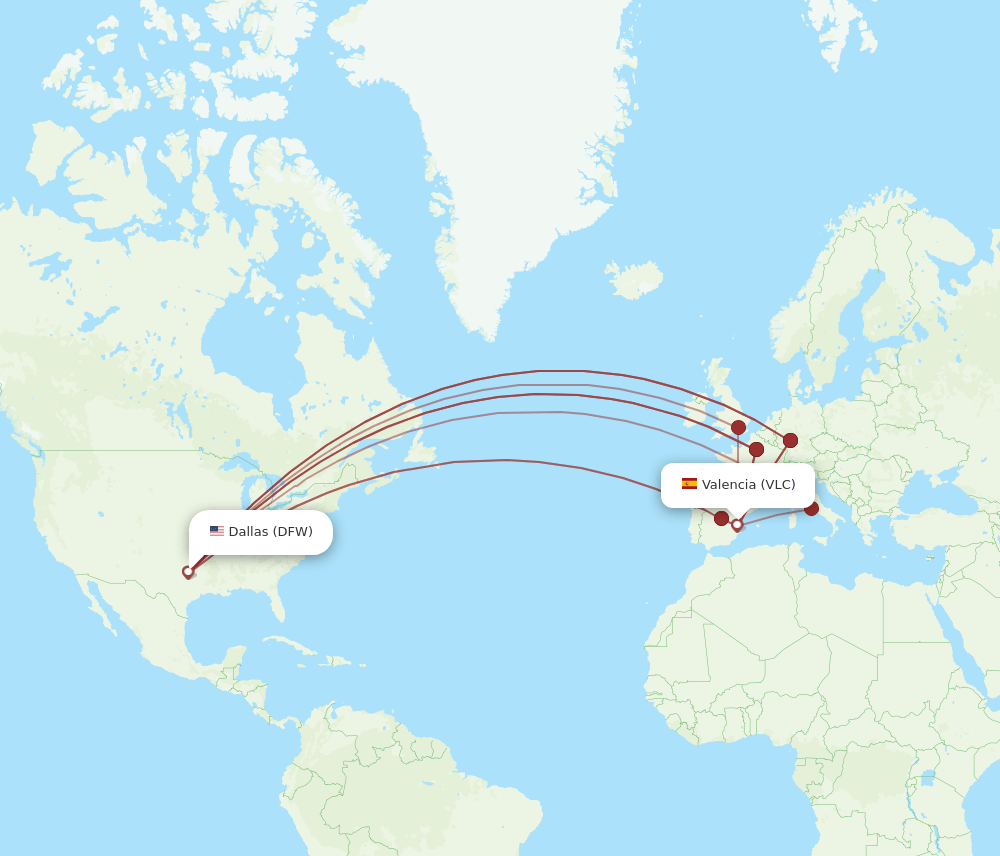 DFW-VLC flight routes