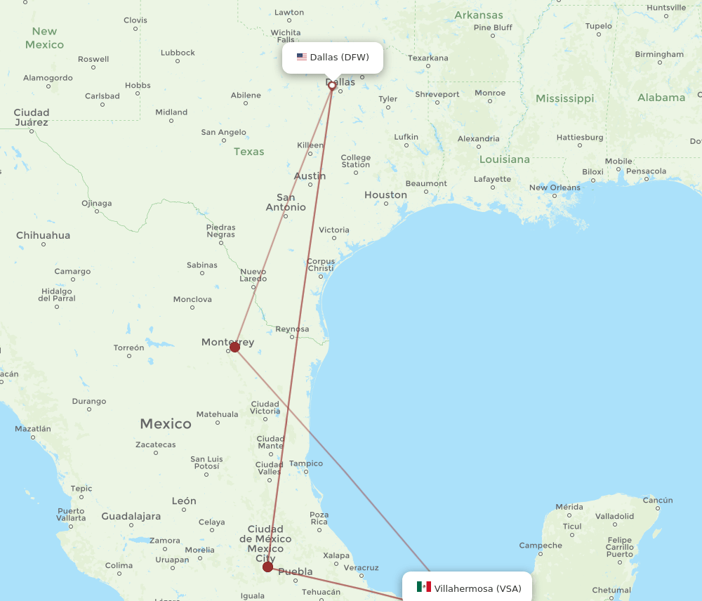 DFW-VSA flight routes