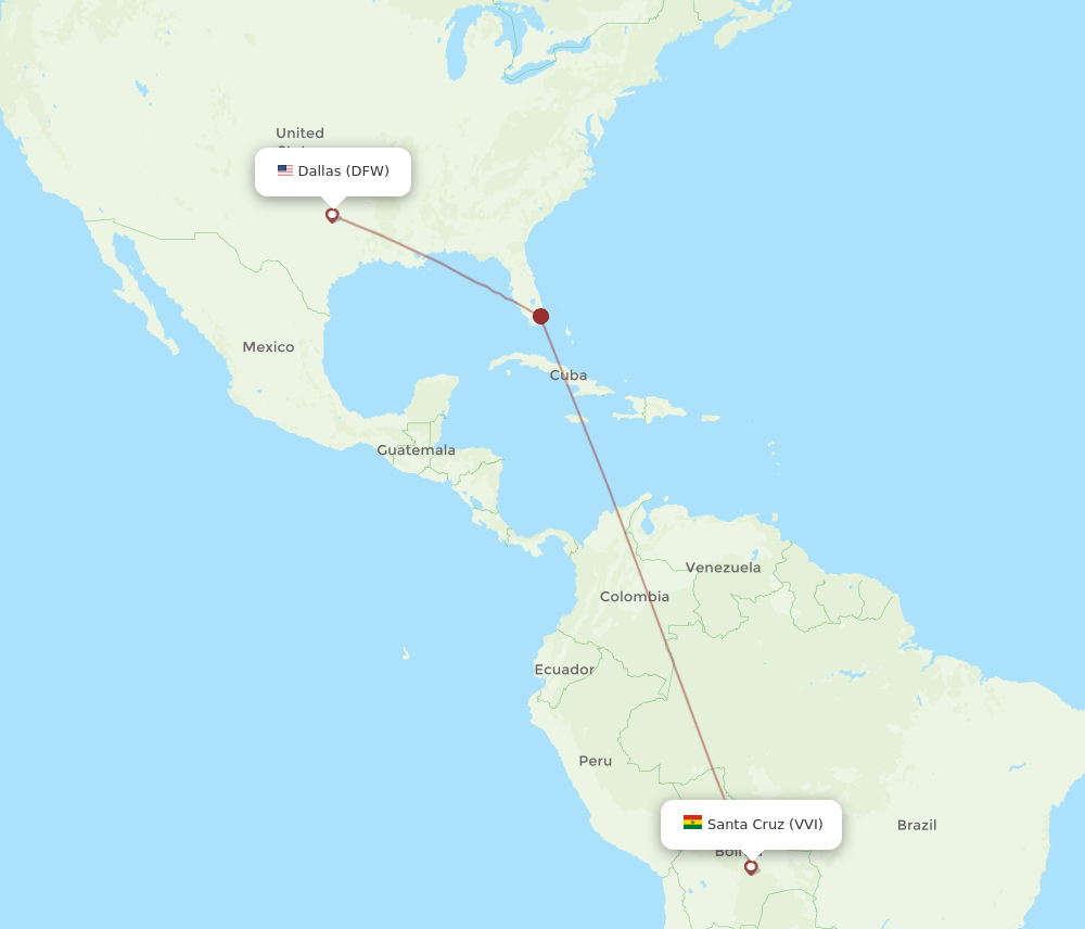 DFW to VVI flights and routes map