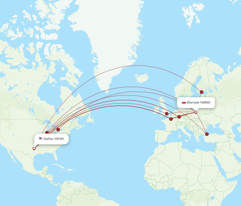 DFW-WAW flight routes