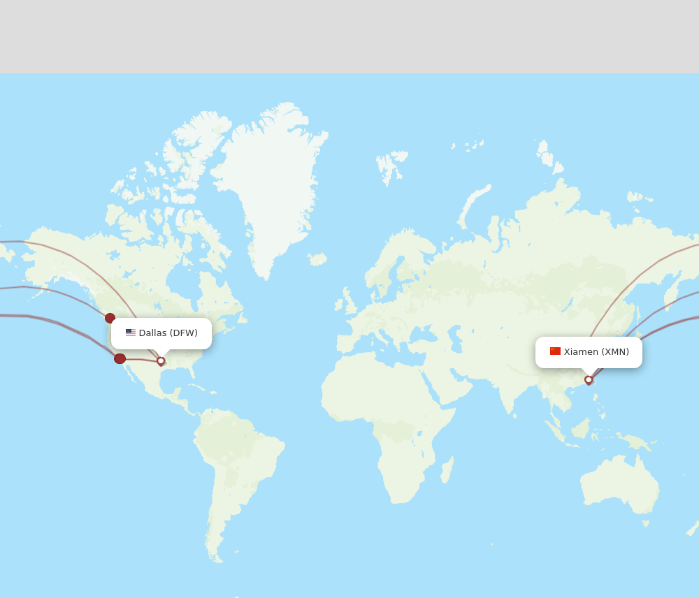 DFW-XMN flight routes