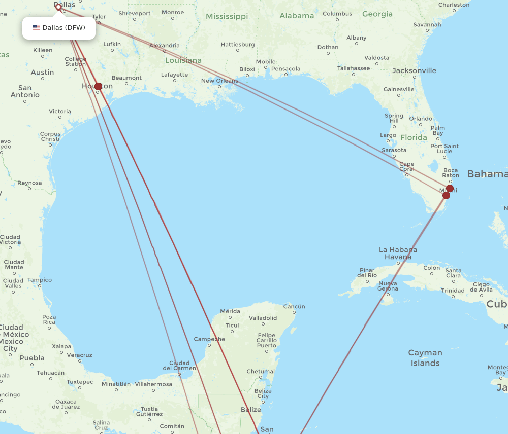 DFW-XPL flight routes