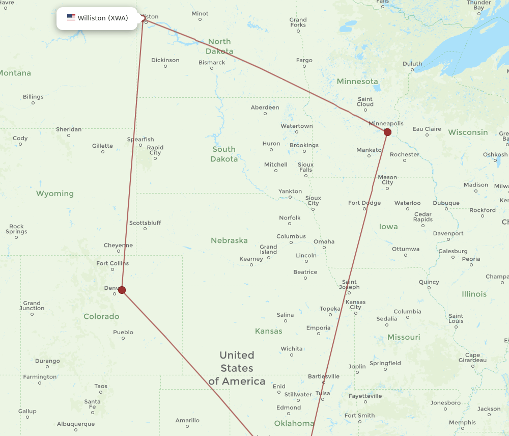 DFW-XWA flight routes