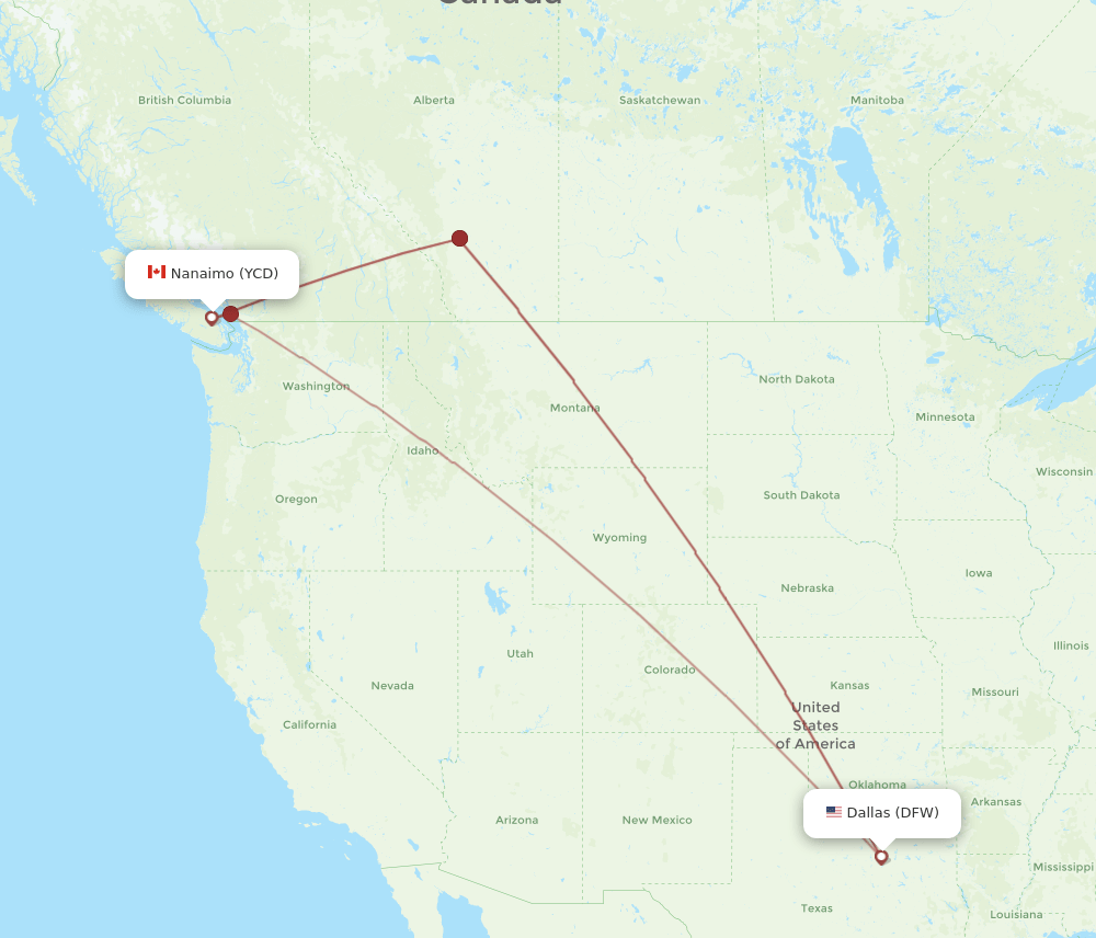 DFW-YCD flight routes