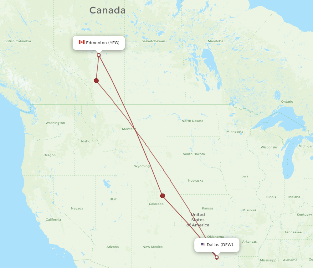 DFW to YEG flights and routes map