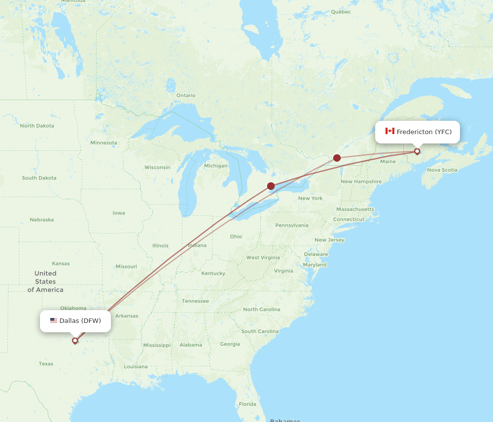 DFW-YFC flight routes