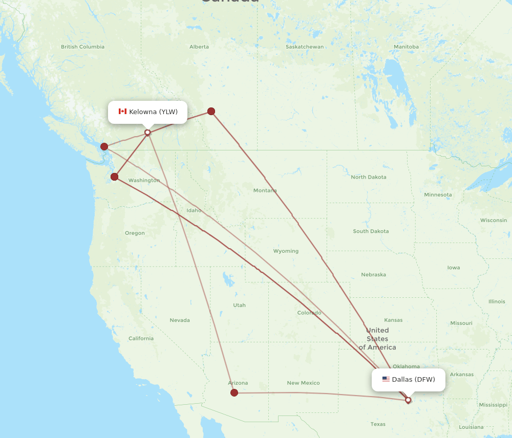 DFW-YLW flight routes