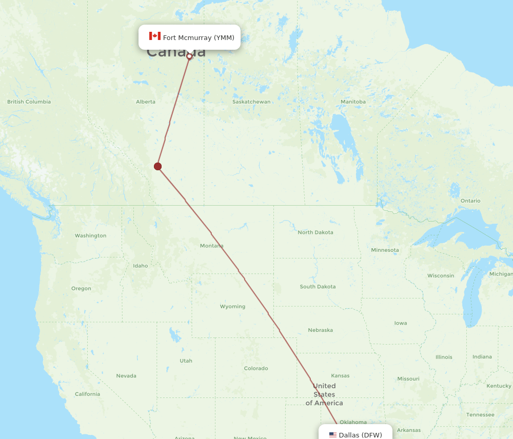 DFW-YMM flight routes