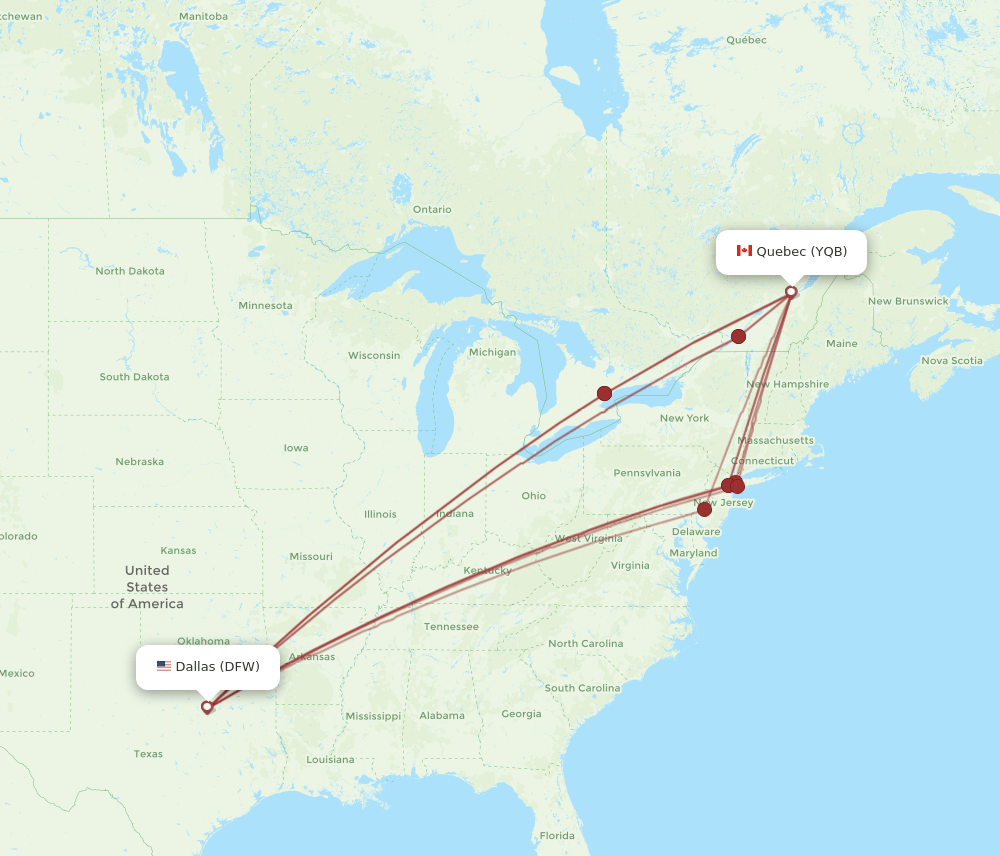 DFW-YQB flight routes