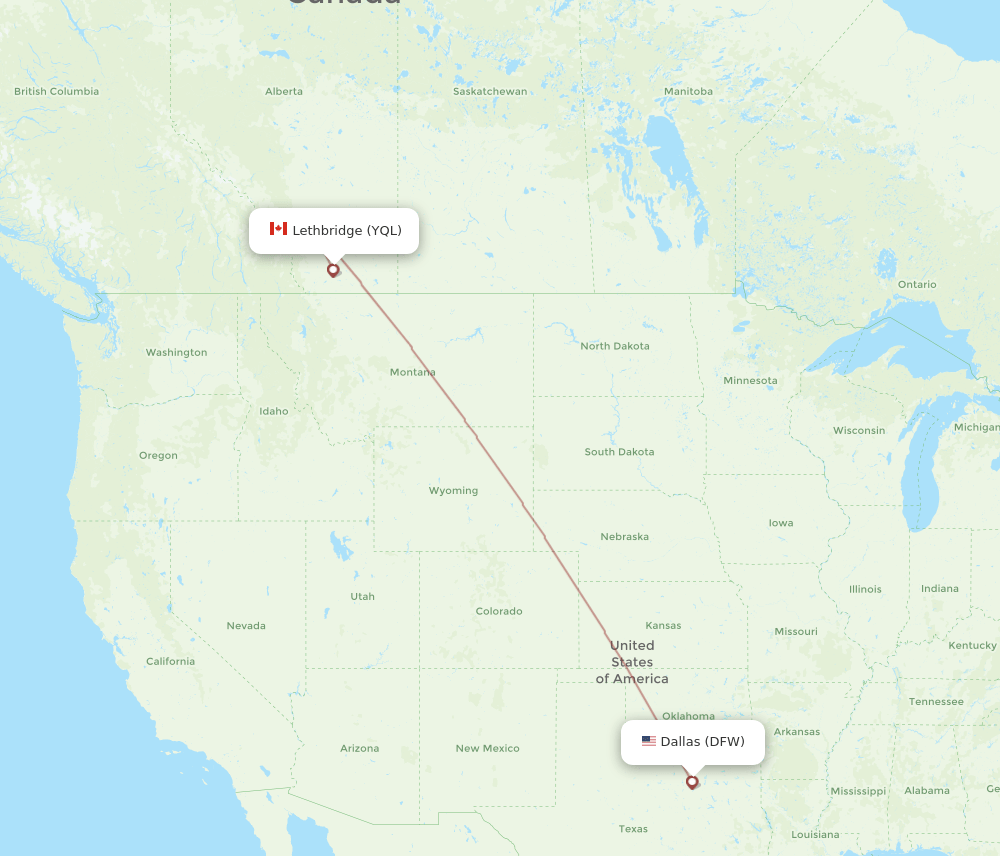 DFW-YQL flight routes