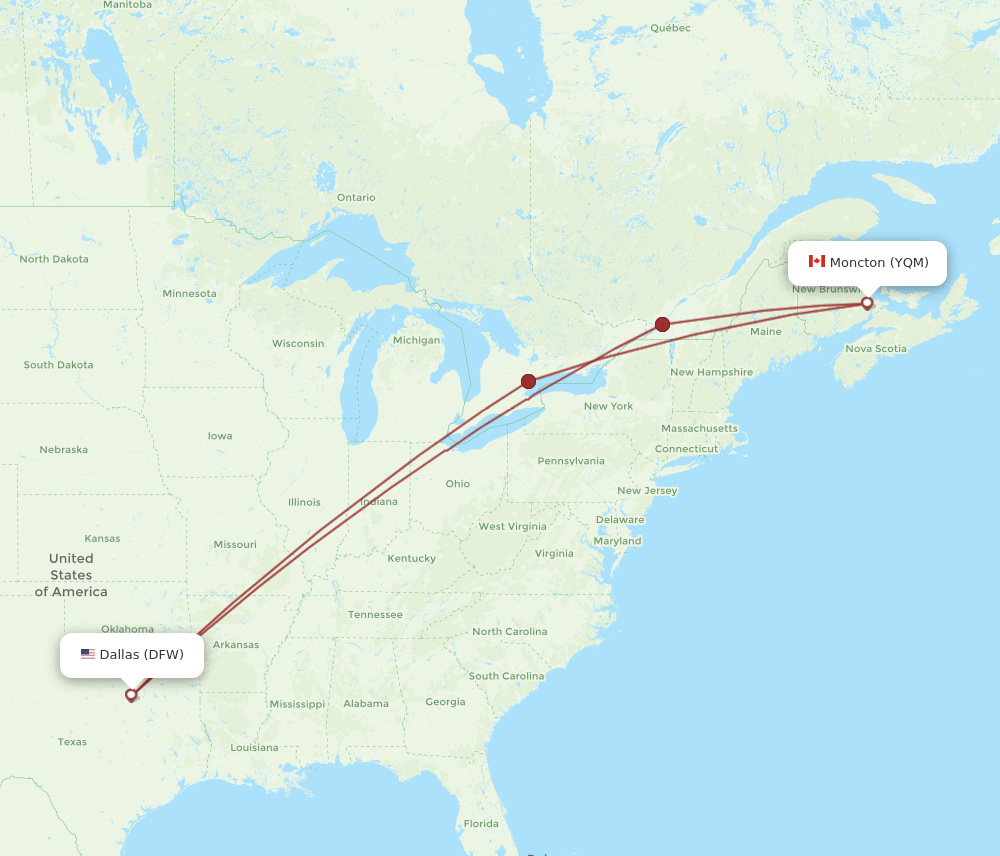 DFW-YQM flight routes