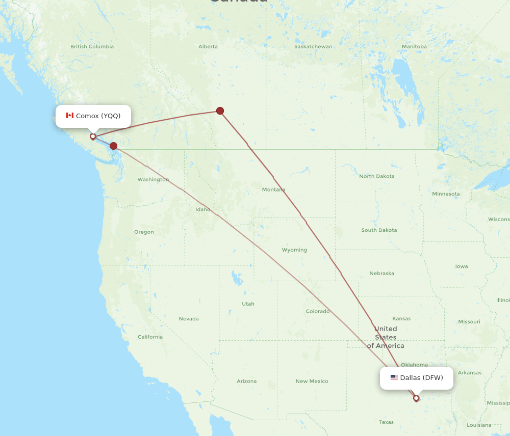 DFW-YQQ flight routes