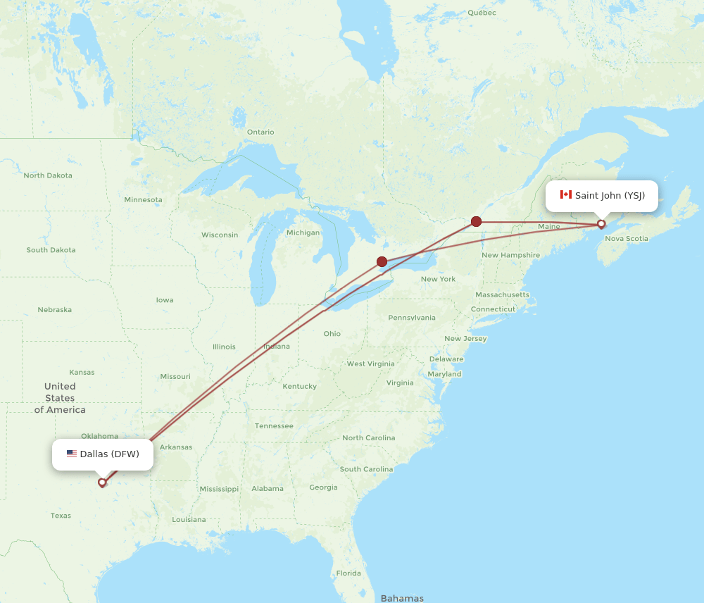 DFW-YSJ flight routes