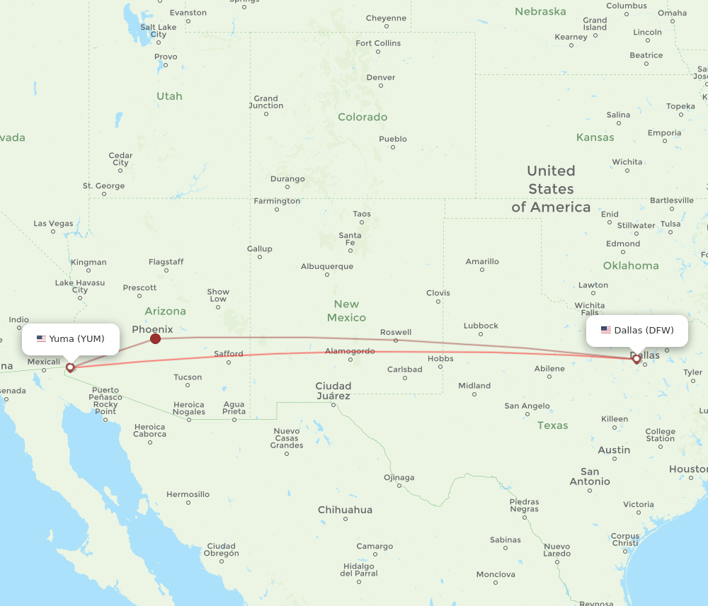 DFW-YUM flight routes