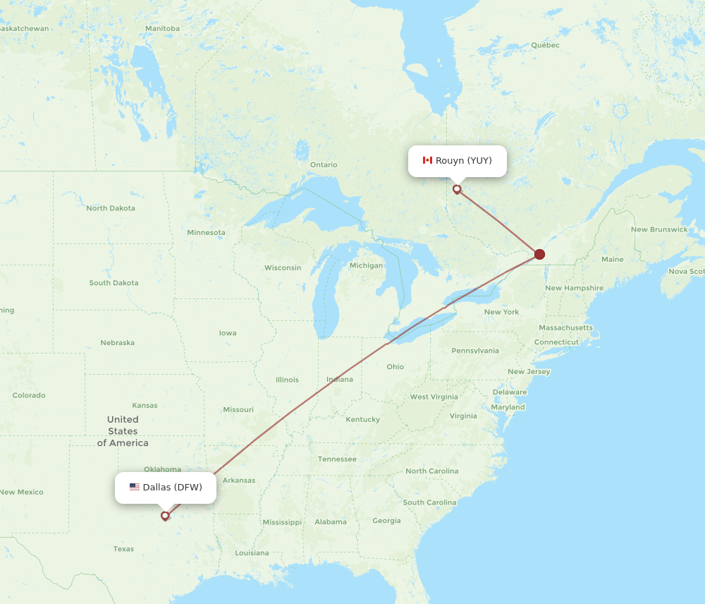 YUY to DFW flights and routes map