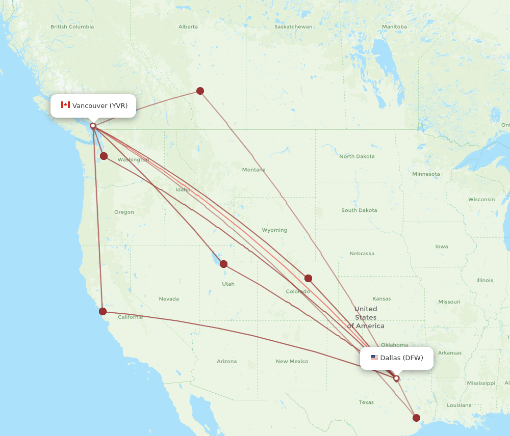 DFW-YVR flight routes