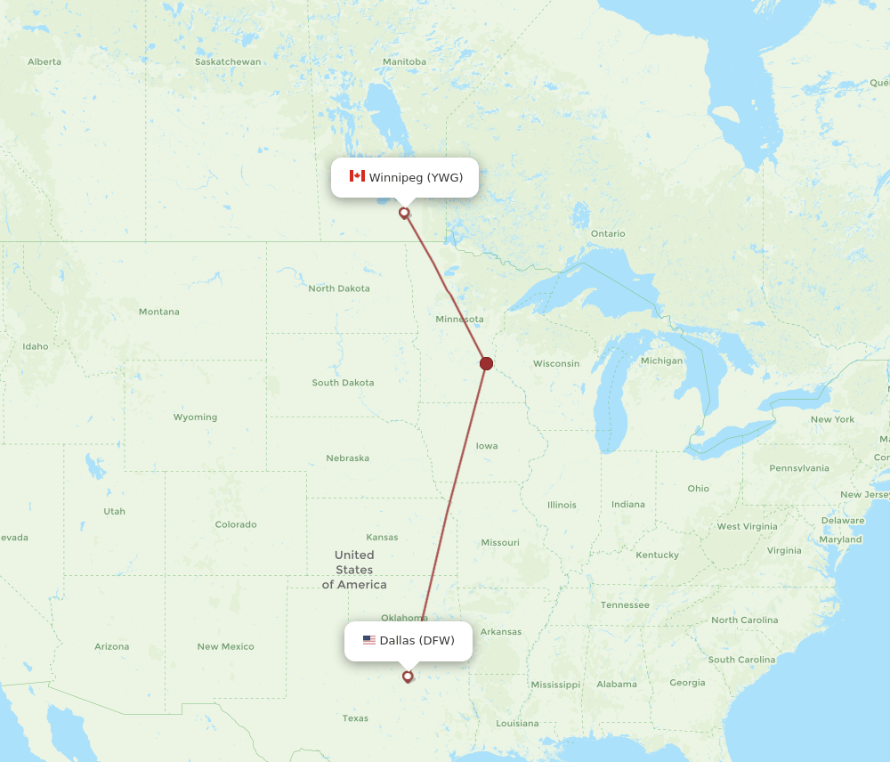 DFW-YWG flight routes