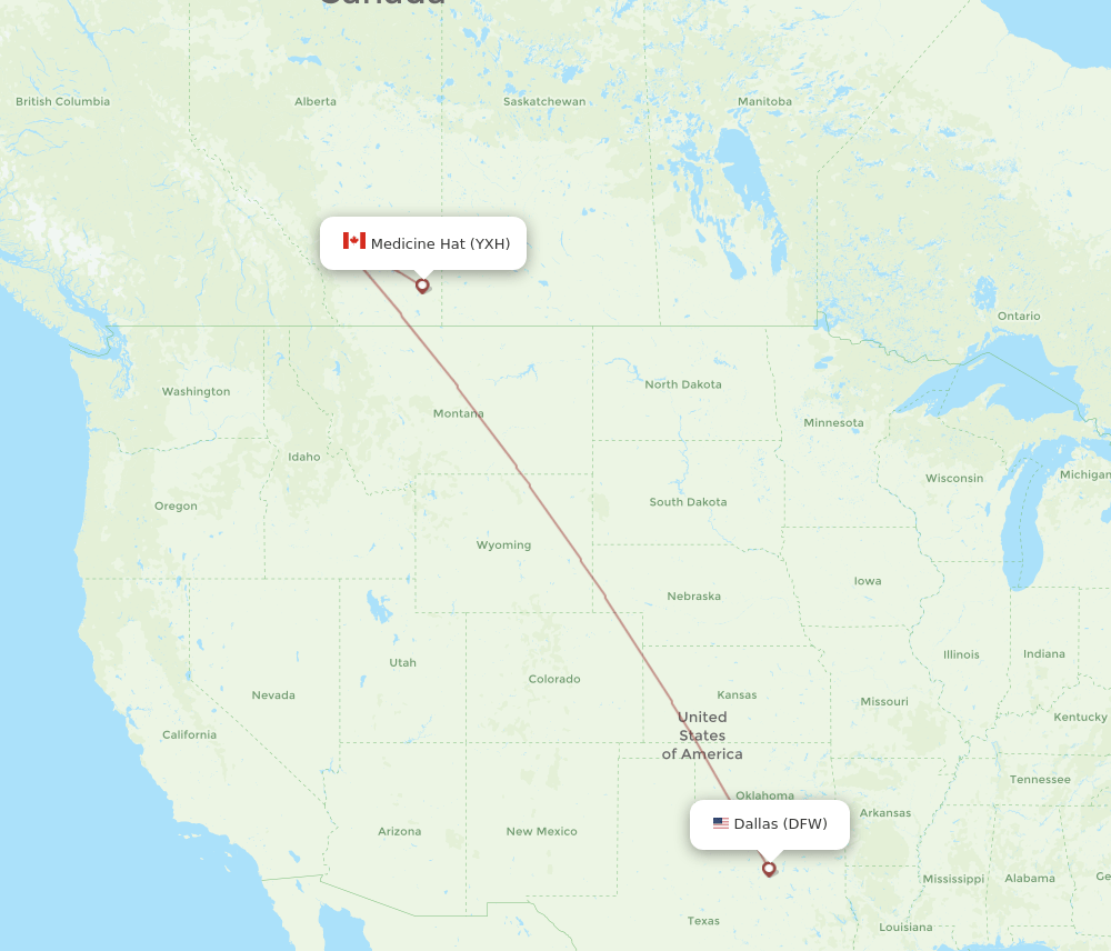 Medicine Hat - Dallas route map and flight paths