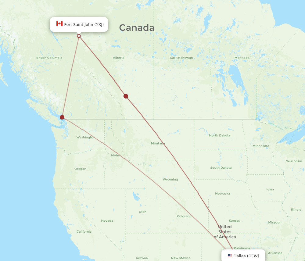 DFW-YXJ flight routes