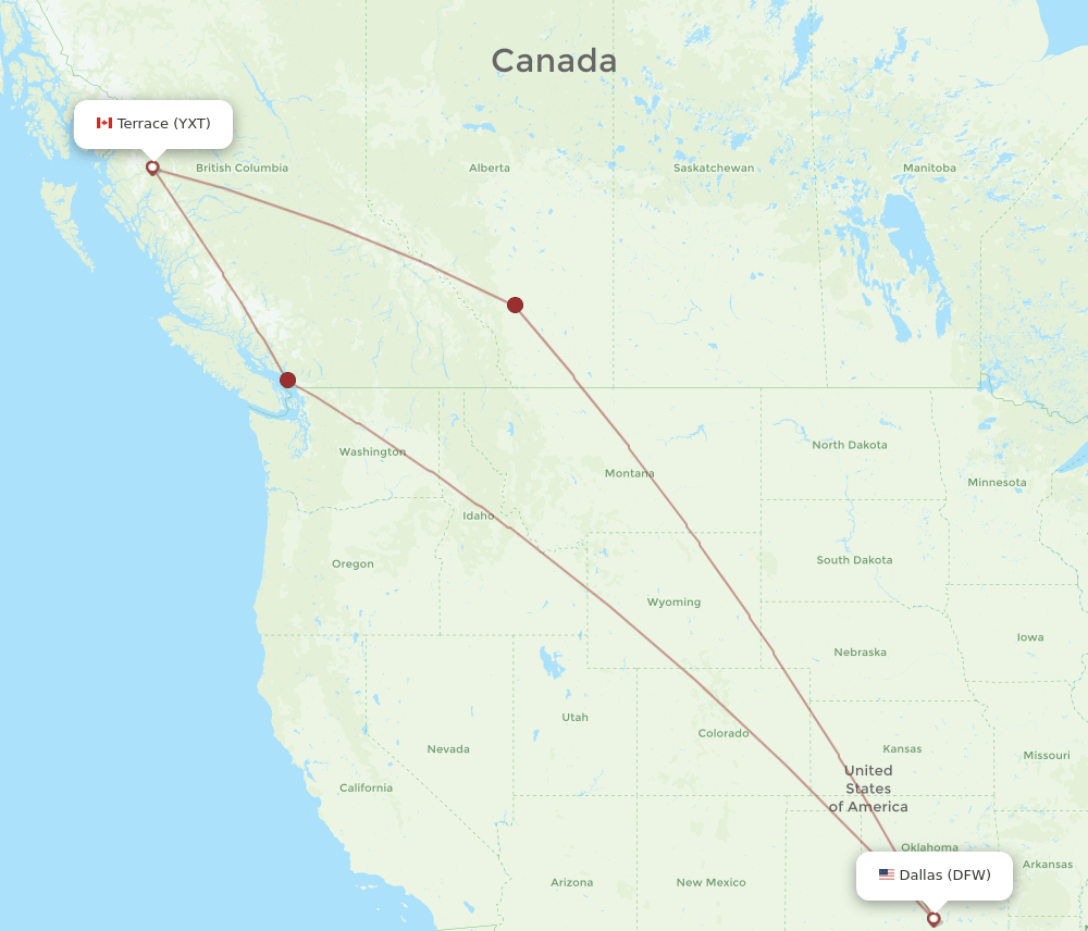Terrace - Dallas route map and flight paths