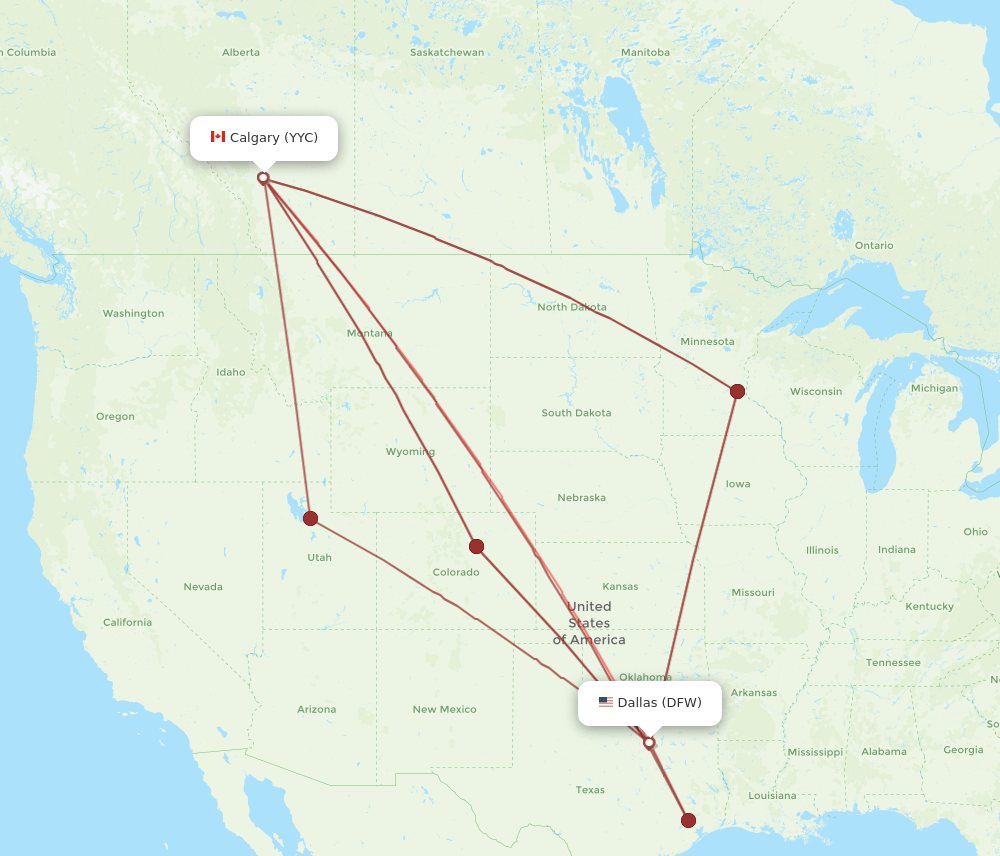 DFW-YYC flight routes