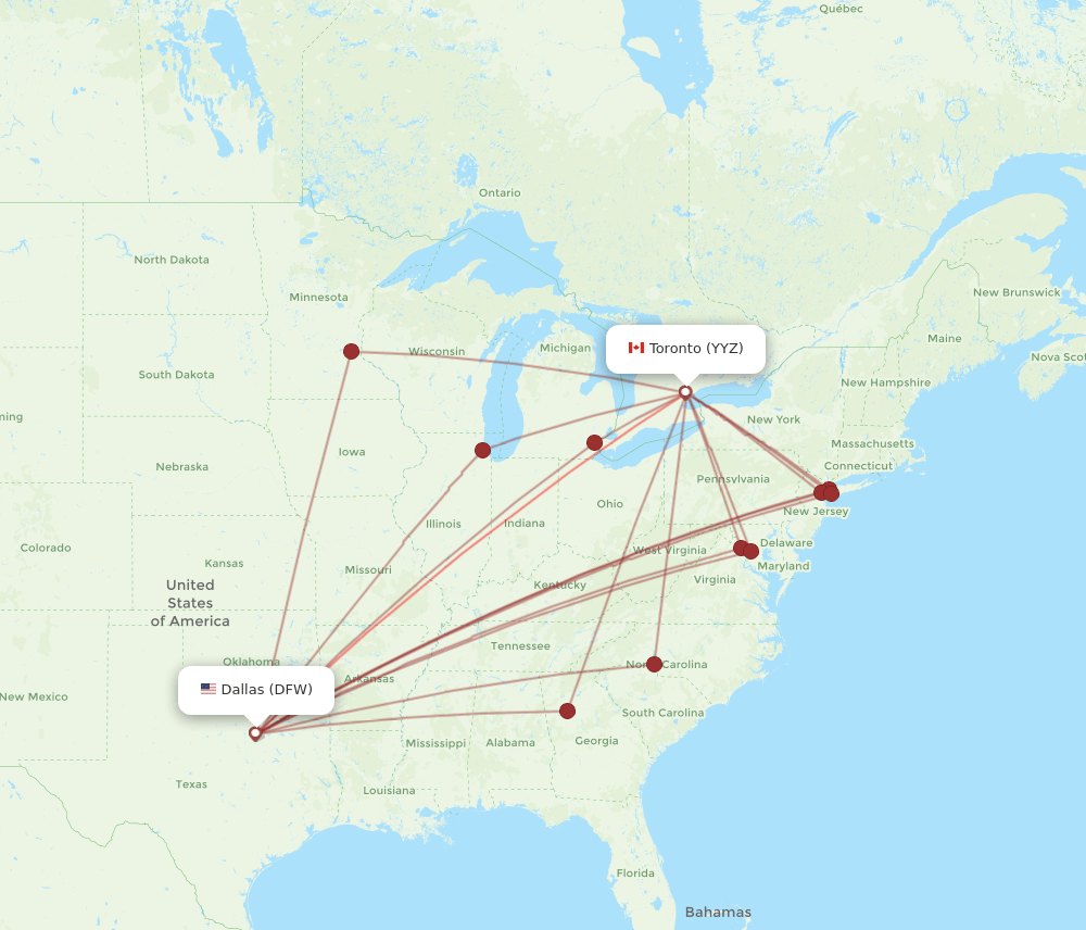 DFW-YYZ flight routes