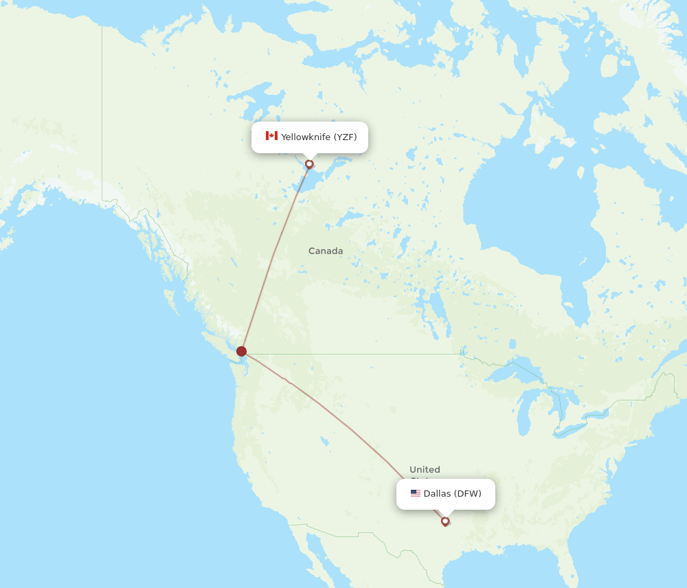 Yellowknife - Dallas route map and flight paths