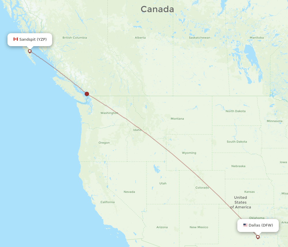 DFW-YZP flight routes