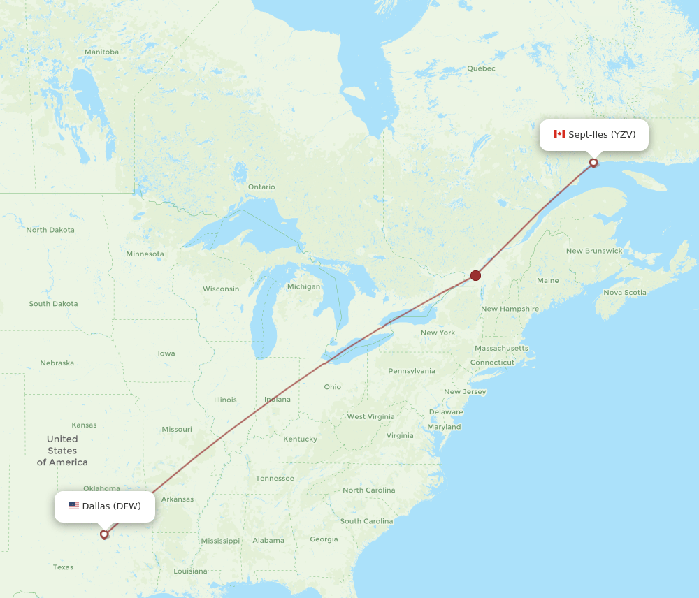 Sept-Iles - Dallas route map and flight paths