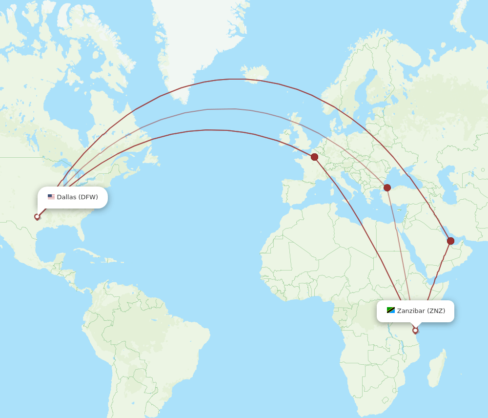 DFW-ZNZ flight routes