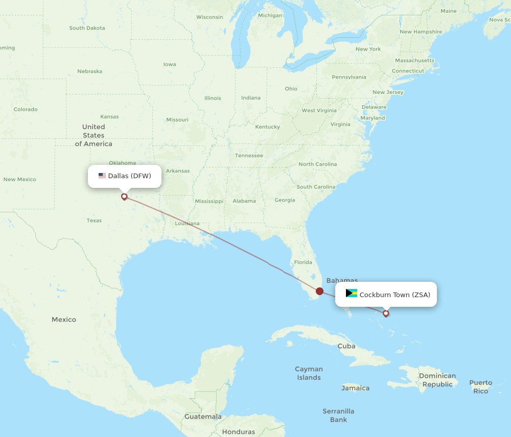 San Salvador - Dallas route map and flight paths