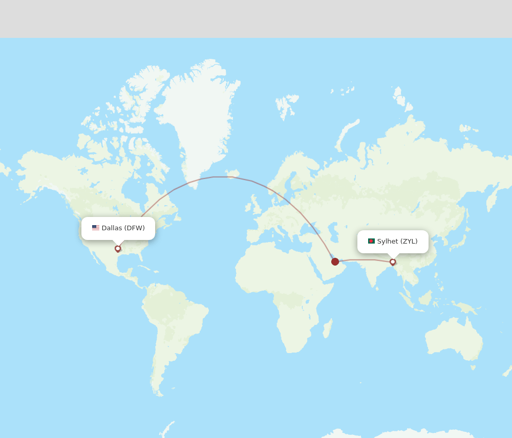 DFW-ZYL flight routes