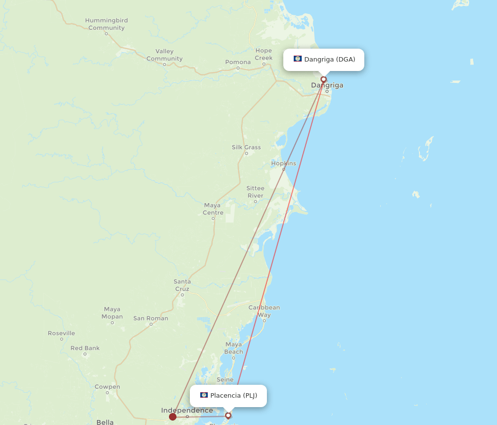 DGA to PLJ flights and routes map