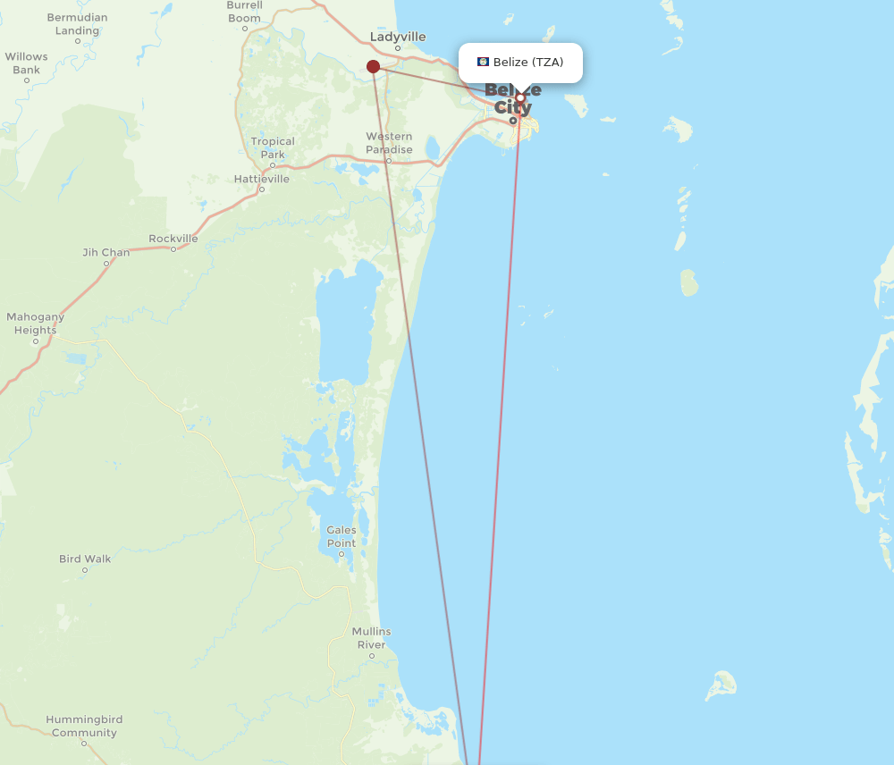 Dangriga - Belize City route map and flight paths